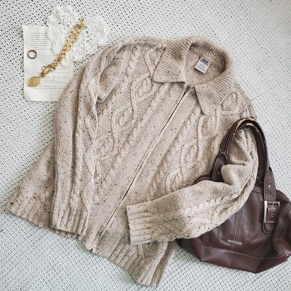 High sierra wool blend cable knit zip up sweater cardigan